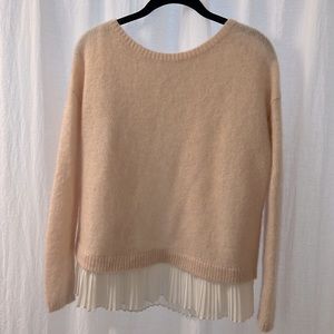 Sezane sweater with hidden shirt detail, in light pink